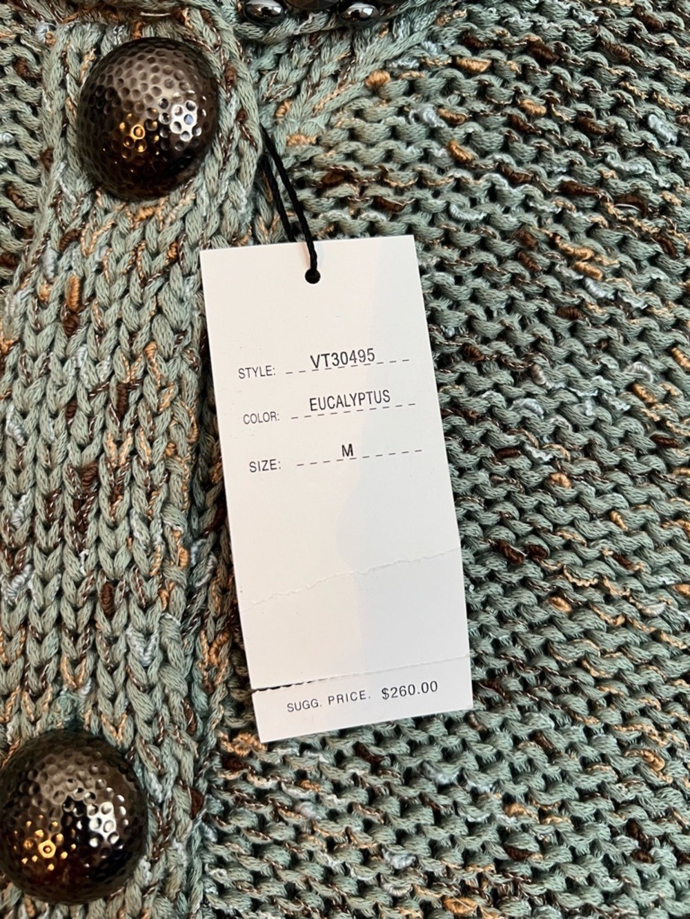 Vertigo Paris Teal and Brown Marled Button Cardigan - Picture 4 of 4